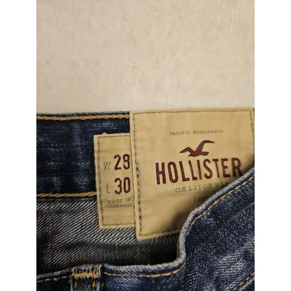 Hollister Skinny Jeans Men's 28x30 Blue Straight Button Fly Dark Wash Distressed - Picture 4 of 7